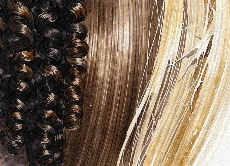 Différents types de cheveux côte à côte, cheveux crépus, fins et décolorés