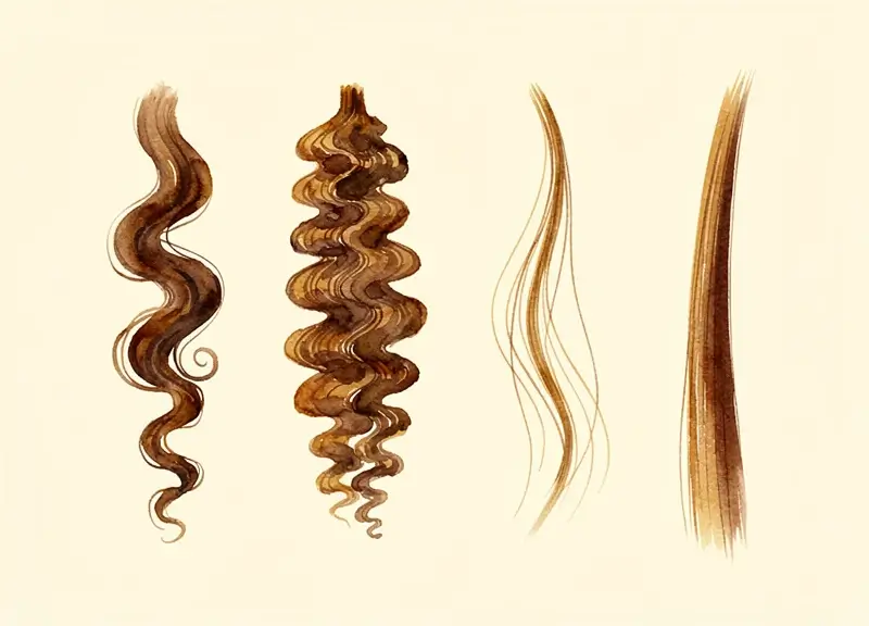 Différents types de cheveux crépus fins et lisses illustrant leur structure naturelle