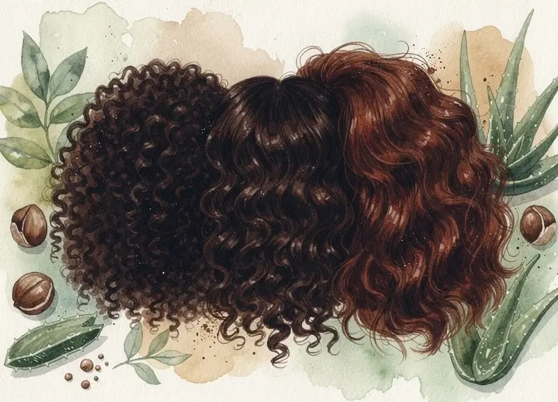Comparaison de cheveux crépus, bouclés et frisés hydratés et définis, soins adaptés