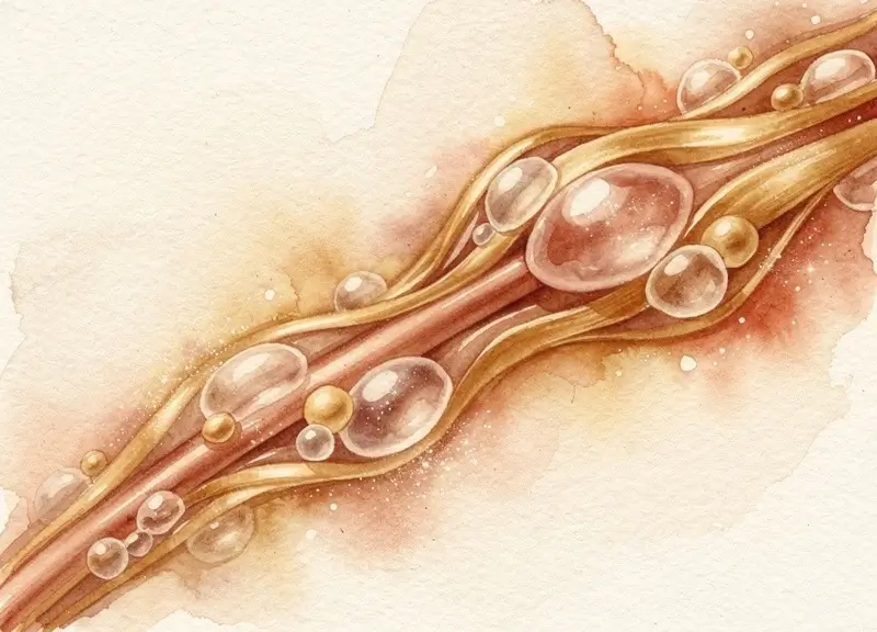 Schéma du mécanisme de gainage de la fibre capillaire par les pigments végétaux d'une coloration naturelle